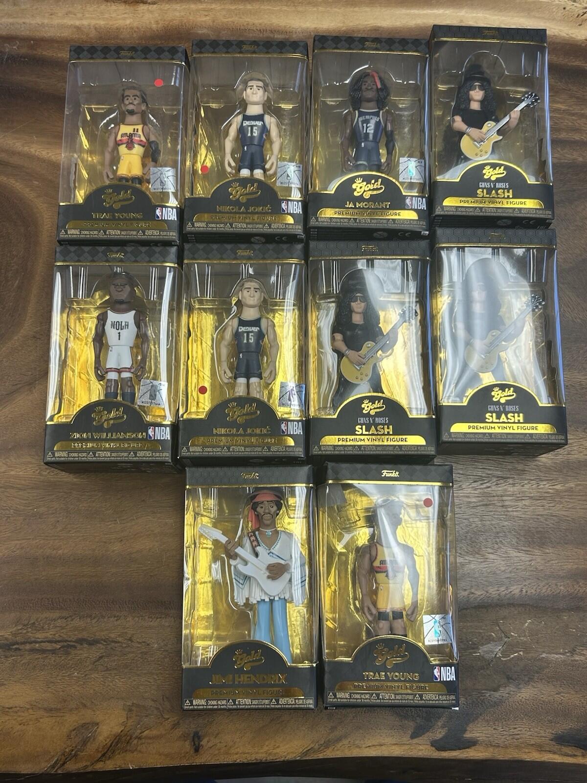 Funko Pop Gold Vinyl NBA: JOKIC, ZION, TRAE, JA MUSIC: SLASH, HENDRIX Lot Of 10