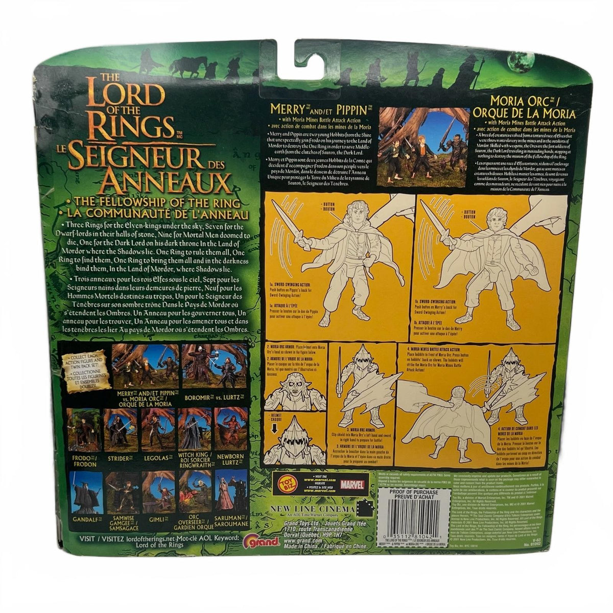 Lord of The Rings Toybiz Merry, Pippin and Moria Orc (The Fellowship) 6” Action Figure